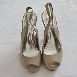 Style & Co. Beige Peep-Toe Slingback Heels Size 7.5
